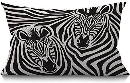 BGBDEIA Zebra Kissenbezug 30 x 50 cm Wildtier Safari Paar Zebras Schwarz Weiß Streifen Rechteck Kissenbezüge Home Dekorative Baumwolle Leinen Wurfkissenbezug für Bett Sofa 30 x 50 cm