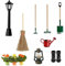 HENGBIRD Miniatur Puppenhaus Gartengeräte Set 8 Stück,Mit Straßenlampe,Kehrbesen,Spaten,Stößel,Rechen,Gießkanne,Gummistiefel,Öllampe,Gartengeräte Mikrolandschaft,Mini-Ornament Garten Möbel
