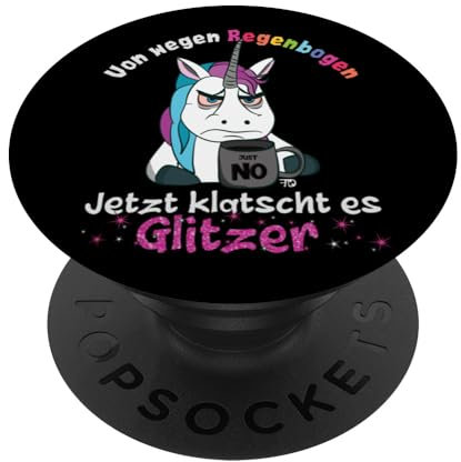 Grimmiges Comic Einhorn klatscht Glitzer lustiges Regenbogen PopSockets Klebender PopGrip
