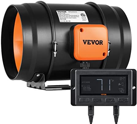 VEVOR Inline Duct Fan, 203.2mm 506.2 CFM with Temperature Humidity Controller, Quiet EC-motor Ventilation Exhaust Fan for Cooling Booster, Grow Tents, Hydroponics