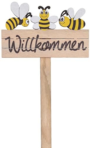 Willkommen Schild mit Bienen zum stecken Holz Tafel Frühlingsdeko Wellcome Deko H=51 cm