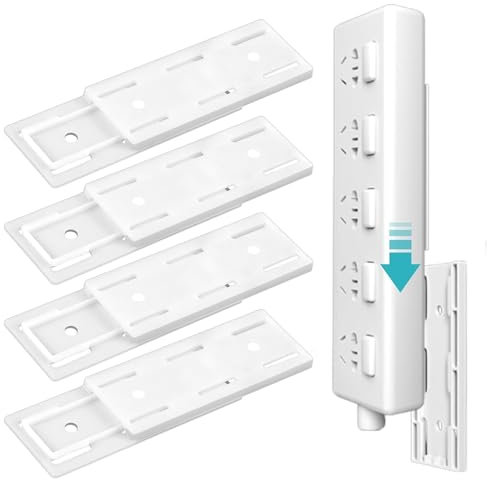 Pubiao 4 Pcs Power Strip Holder Self Adhesive Wall Mount Cable Organizer Fixator Punch-Free Power Strip Management for Kitchen Home Office Desk Power Strip,WiFi Router,Remote Control and Others