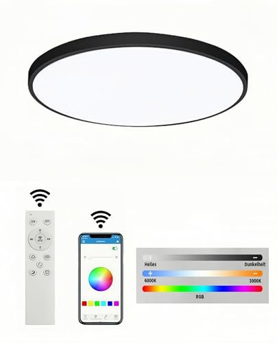 ELINKUME Dimmable Ceiling Light, 30W Flush Ceiling Light with Remote Control, 3000-6000k RGB LED Ceiling Lamp for Living Room Bedroom Dining Room Kitchen Hallway Office
