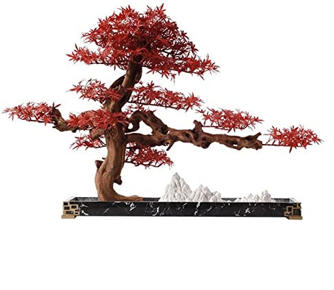 HASMI künstliche Pflanzen Neue chinesische künstliche Bonsai-Baum-Zen-Imitat-Topfpflanzen Rotahorn-Kiefer-Teezimmer-Eingang Bonsai-Korridor drinnen draußen Ornamente Simulierte Kiefer