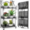 BTGGG Outdoor Pflanzenständer 3 Etagen Faltbar Metall Pflanzenständer Lagerregal Regal Schwarz Pflanztopf Ständer Pflanzenregal für Garten Balkon Terrasse