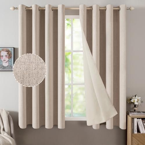 MIULEE Verdunklungsvorhänge mit ösen Gardinen Leinenoptik 2er Set 160 x 140 cm Beige Vorhang Blickdicht mit Ösen Thermovorhang Kälteschutz Vorhänge Wohnzimmer Schlafzimmer Wärmeisolierend