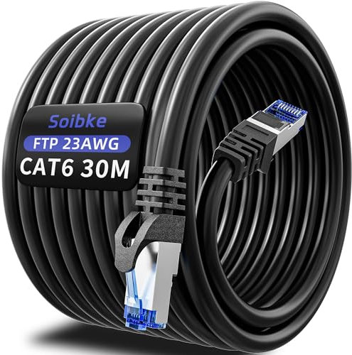 Lan Kabel 30 Meter Cat 6, Netzwerkkabel 30m EthernetKabel High Speed Wifi Kabel 1000Mbps InternetKabel Gigabit Patchkabel FTP 23AWG Geschirmt RJ45 Kabels Schwarz WlanKabel für Router Modem Switch
