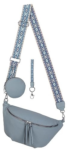 EAAKIE Bauchtasche Umhängetasche Crossbody-Bag Hüfttasche Kunstleder Italy-Design (L.BLUE)