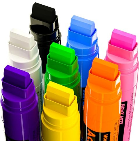 HOMY ARTY Acrylstifte 15mm Breit, Permanent Acrylfarben Stift, Wasserfeste Farbstifte Stift für Steine, Schilder, Kalligraphie und Gemälde im Freien (8 farben)