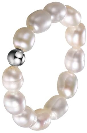 Cupimatch Barocker Perlenring für Frauen: Exquisite Elastische Damen Ring Süßwasserperlen Fingerperlenringe Geschenke für Frauen Mädchen