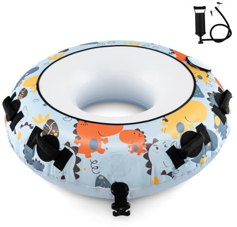 GYMAX Snow Tube for Sledding, 52 Inch Inflatable Snow Sled with Premium Oxford Cover, 2 Strap, 4 Padded Handles & Pump, 0.6mm Thicker Inflatable Sledge Outdoor Winter Toys for Kids Adults