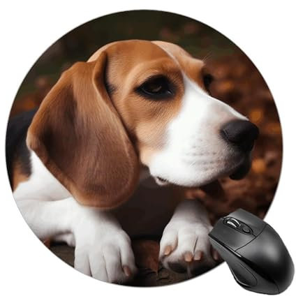 NHYDSPQ Tapis de souris rond, joli motif beagle, tapis de souris rond, tapis de souris personnalisé adapté pour la décoration de la maison, du bureau, accessoires de bureau, 20 x 20 cm, style