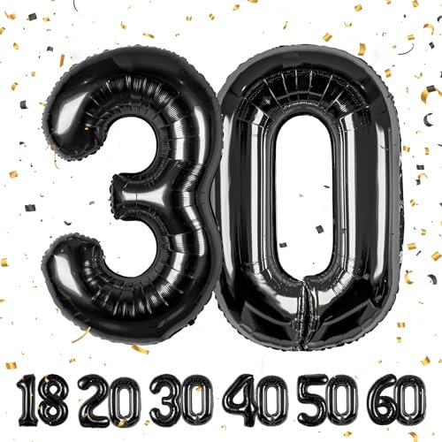 30 Geburtstag Deko zahlen luftballon 30 jahre | Folienballon Schwarz - für 30. Geburtstagsdeko Männer Frauen Ballon Zahl Deko zum Geburtstag fliegt mit Helium 30.Geburtstagsparty 40-101cm