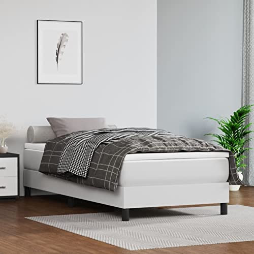 CIADAZ Boxspringbett mit Matratze, Bettgestell, Lattenrost, Bettgestell, Jugendzimmer, Kunstleder, Weiß, 90 x 190 cm