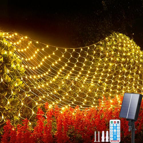Aofonchy Luces de Red Solares, 3x2M 192LED Luces de Red, Impermeable Luz de Hadas de Malla con 8 Modos, Control Remoto, Regulables Guirnaldas Luces Exterior para Navidad Jardín Arbusto Césped