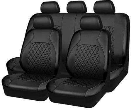ZDDYUU 9 Stück Autositzbezüge für Jeep Wrangler TJ 1997-2006 Autositzbezüge Set Leder, 5-Sitze Universal-Sitzbezüge Auto Vordersitze und Rückbank,Black