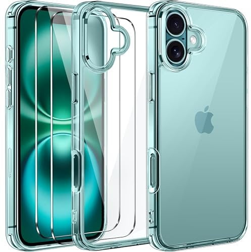 ivoler 3 in 1 Camera Cover for iPhone 16 6.1-Inch Case, 2 Pack Tempered Glass Screen Protector, Slim Soft TPU Shockproof Anti-Scratch Silicone - GREEN
