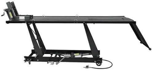 BPAC Table Elevatrice Moto 450 KG Hydraulique et Pneumatique - Table Elevatrice Atelier pour Moto - Table de Levage Moto avec Longueur 220 + 59, Largeur 66 cm