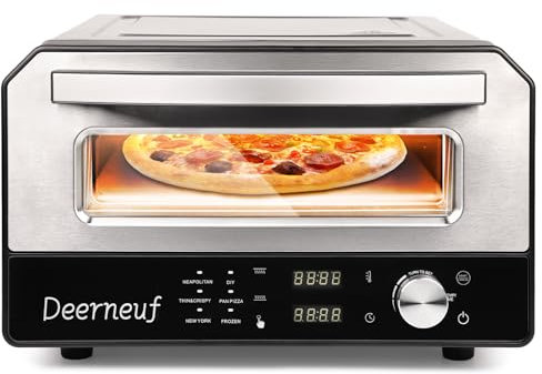 Indoor Electric Pizza Oven, Heats up to 1000°F, 12 Inches in Minutes, Countertop Pizza Oven with 6 Touch Screen Presets, Pizza Stone and Peel