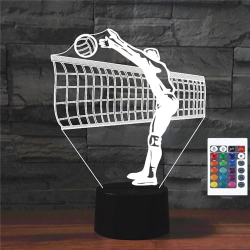 FLRXHK Volleyball-Nachtlicht mit 3D-Illusion, Touch-Tischlampe mit Fernbedienung, 16 Farben, optisches USB-LED-Nachtlicht für Kinder, Geschenk, Raumdekoration