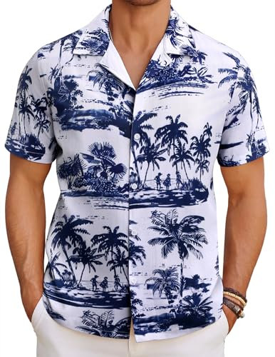 COOFANDY Hawaii Hemd Männer Kurzarm Hawaiihemd Herren Strand Sommerhemden Freizeit Kurzarmhemd Urlaubshemd Hawaiian Shirt Palmen Hemd Aloha Sommer Outfit Palmen B XL