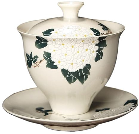 MYXJX mugs Tasse à café, tasse à thé, bol à thé en céramique de ménage chinois de 160 ml, service à thé Kung Fu, motif d'hortensia Gaiwan