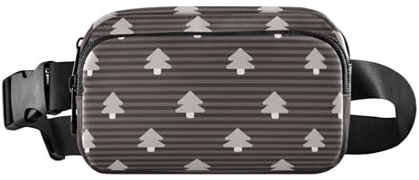 Wasserabweisende Bauchtasche mit verstellbarem Riemen, modische Umhängetasche, Gürteltasche, schwarz, weiß, Weihnachtsbaum-Muster, für Damen, Herren, Teenager, zum Radfahren, Wandern, Fitnessstudio,
