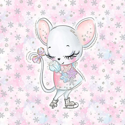 Keine Meterware, Stoffe zum Nähen, Stoff für Kinder, 95% Baumwolle, 40x50cm: 1 French Terry Sweat Stoff Panel mit Mädchen Maus auf Schlittschuhe - rosa lila blau grau - Snowy Winter