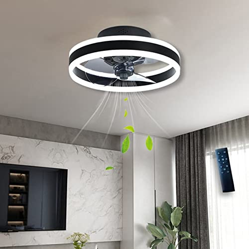 Modern Black 40cm LED Ceiling Fan with Lights Remote Control 6 Speeds Quiet & Dimmable Ideal for Living Room Bedroom Kids Room Reversible Blades Stylish and Functional