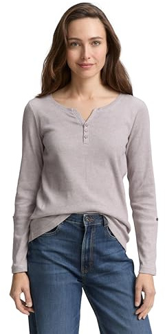 TOM TAILOR Damen Henley Longsleeve mit Streifenmuster