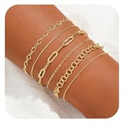 VIROMY Gold Armbänder für Frauen 14K Gold plattiert Geschichtet Stapelbar Armbänder Fischgrät-Satelliten Perlen Box einstellbar Kuba Link Kette Armband-Set für Frauen