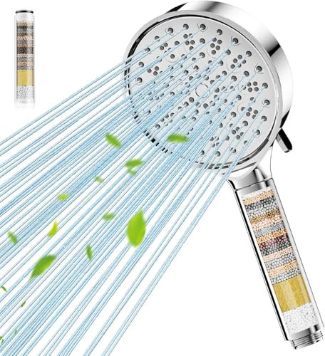 Cobbe Hard Water Filter Shower Head with 6 Spray Modes, High Pressure Water Saving Shower Head with 20 Layers Filtration, Power Shower Heads with Showerhead Filter for Residual Chlorine Remove, Chrome