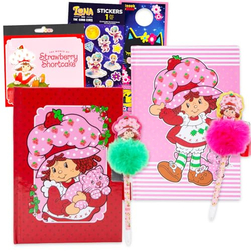 Strawberry Shortcake Diary with Lock 2 Pack for Best Friends - Bundle with 2 Diaries with Lock and Key, 2 Pens, Stickers, More | Strawberry Shortcake Journal Set for BFF Kids, Tweens, Teens