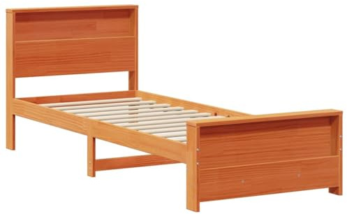 vidaXL Bed Frame with Headboard Wax Brown 90 x 200 cm Engineered Wood, Modern Pine Wood Platform Bed Frame, Sturdy Minimalist Design, Quality Bedroom Furniture for Functional and Stylish Use