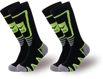 PRS Thermo-Skistrümpfe für Jungen, bequem und ergonomisch, aus Thermo-Baumwolle; Berg- und Snowboard-Socken, 2 Paar, schwarz