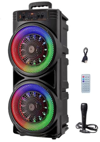 ALINUOYQ Speakers Bluetooth Wireless, Biggest Bluetooth Speaker with Microphone Remote Control Support USB/TF/AUX/FM/BT/MIC, Party Box Speaker with Double Subwoofer Deep Bass Lights