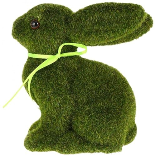 HiyyFloy Mooshasen-Ornamente, Schleifenhasen-Figuren, Beflockte Hasen-bastelarbeiten, Tischdekorationen, Künstliche Moos-tierfiguren Für Osterdekoration