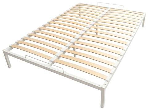 INDUSTORM Bett, Bettgestell 120x200cm, Metallbett Stauraum, Gästebett, mit Elastisch Lattenrost aus Birkenholz Höhe 27,5cm, Einfache Konstruktion und Montage (Weiß, 120x200)