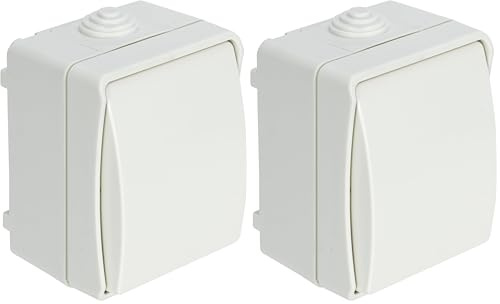 DEBFLEX - Interrupteur Va et Vient IP54 - Interrupteur Etanche pour Pose en Saillie - Idéal Garage, Cave, Atelier, Extérieur Abrité - Blanc (Lot de 2)