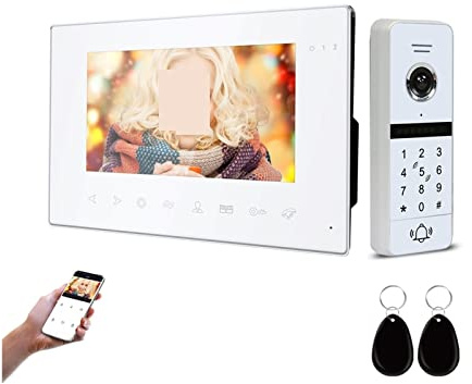 Sonnette vidéo, Système d'interphone vidéo sans fil for maison Villa appartement avec mot de passe contrôle d'accès vidéo interphone résidentiel(White White)