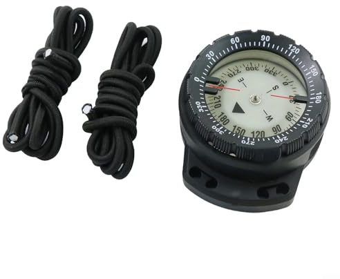 Buceo magnético para brújula impermeable hasta 50 m con brillo en la oscuridad para esfera y ventana inclinable para senderismo, camping, equipo de navegación al aire libre (negro)