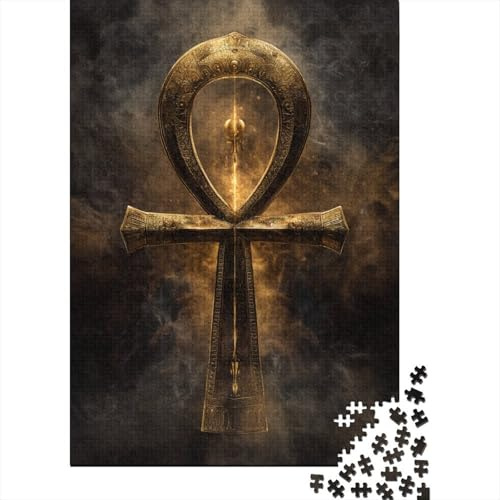 Puzzle 1000 Teile Für Erwachsene, 38x26cm/1000pcs, Golden Ankh Symbol, Familienbeschäftigung, Ruhige Wochenenden Und Gemeinsame Freizeit