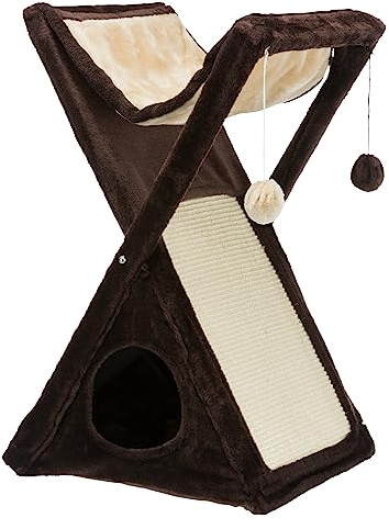TRIXIE Miguel Fold and Store 25.5 Indoor Cat Furniture - Sisal Scratcher - Cave - Interactive Hanging Toy - Hammock/Bed for Cats - Brown
