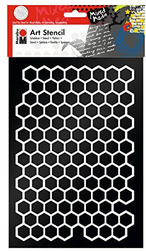 Marabu 0285000000003 - Art Stencil, Motivschablone für effektvolles Schablonieren auf Papier, Keilrahmen, Holz und Textilien, PVC - frei, lasergeschnitten, wiederverwendbar, DIN A4, Honeycomb