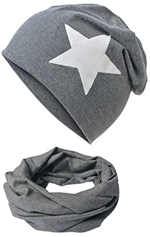 Miobo Beanie Mütze und Schlauchschal Set für Damen, Kinder und Baby, in vielen Farben, aus Baumwolle, Unisex Slouch