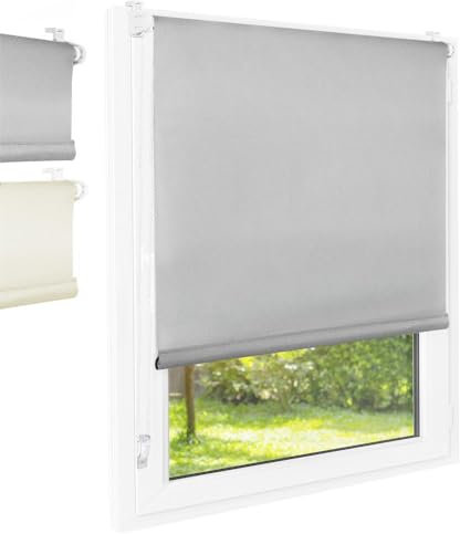 FOXX Thermo Rollo [FÜR Fenster OHNE Bohren] 85x140 cm Grau/Innenrollo Blickdicht als Sichtschutz/Klemmfix Montage/Für Schlafzimmer, Wohnzimmer, Küche, Büro, Kinderzimmer