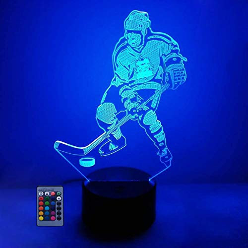 HPBN8 Ltd 3D Eishockey Nachtlicht Optical Illusions LED Lampen Fernbedienung USB Power 7/16 Farben 3D LED Lampe Formen Kinder Schlafzimmer Geburtstag Weihnachten
