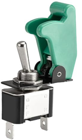 Heschen Interruptor de palanca de metal, 12V 20A, SPST, ON/OFF, 2 posiciones, 2 pines, con tapa impermeable (Tapa verde)
