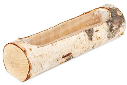 NaDeco Birkenstamm Pflanzschale 29 cm, mit Folie, Pflanztopf aus Birke | Ausgehöhlter Birkenstamm mit eingelegter Folie, Länge ca. 29 cm, sofort bepflanzbar