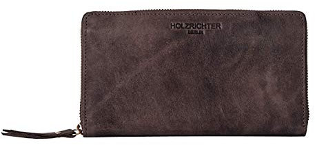 HOLZRICHTER Berlin – Große Damen Geldbörse aus Leder, Vintage (No 4-2), 11x19x3 cm, Edles Portemonnaie mit 12 Kartenfächern, 2 Banknotenfächern und mittigem Münzfach, Geldbeutel in Schokoladenbraun